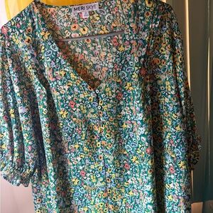 Meri Skye Floral Blouse - Green and Yellow